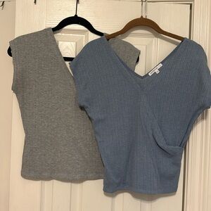 Grey & light blue Anistar blouse, EUC, size small